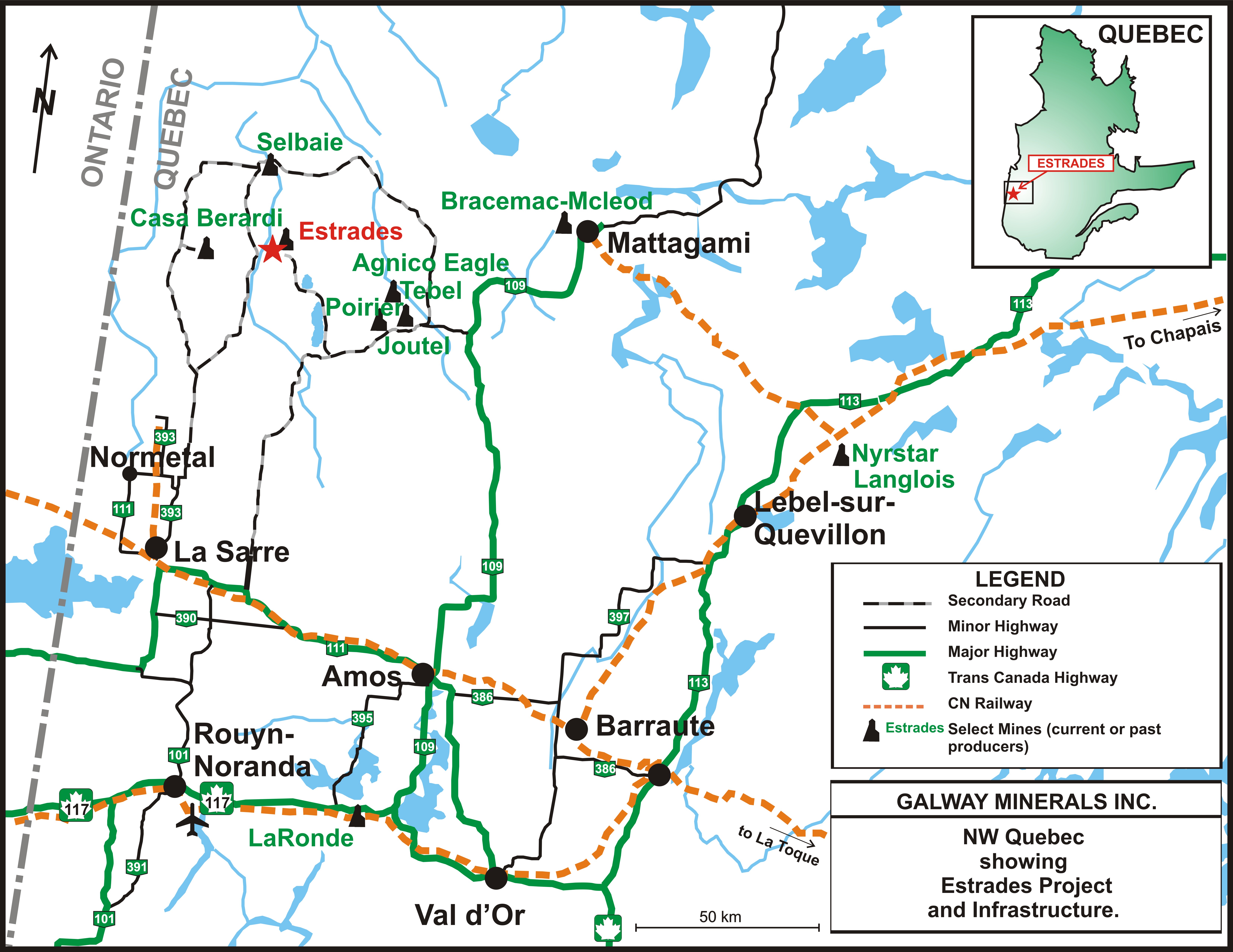 TSXV-Stock-public-company-Galway-Metals-Clarence-Stream-gold-project-New Brunswick-Estrades-mine-Casa-Berardi-Quebec-Canada