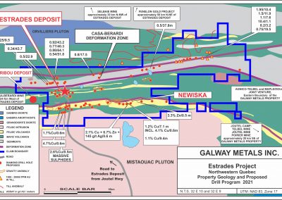 estrades-property-map-TSXV-Stock-public-company-Galway-Metals-Clarence-Stream-gold-project-New Brunswick-Estrades-mine-Casa-Berardi-Quebec-Canada